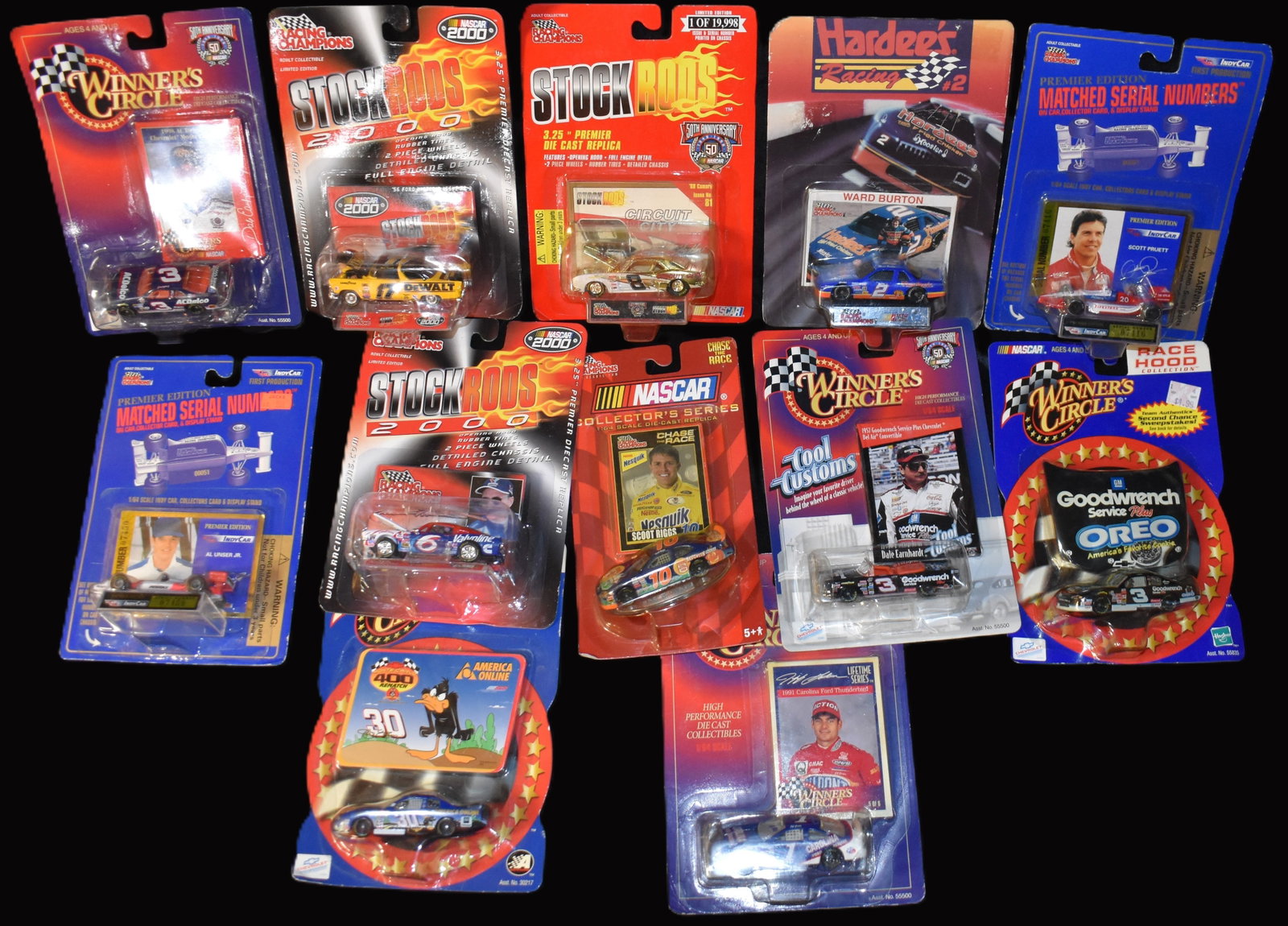 12 Vintage Racing Champions Cars & Winner's Circle 1:24 Scale Diecast Cars: 1993-2002 Racing Champions Cars & Winner's Circle 1:24 Scale Diecast Cars brand new in the original packaging. Dale Earnhardt, Dale Earnhardt Jr., Jeff Gordon and more new and in the original packagin