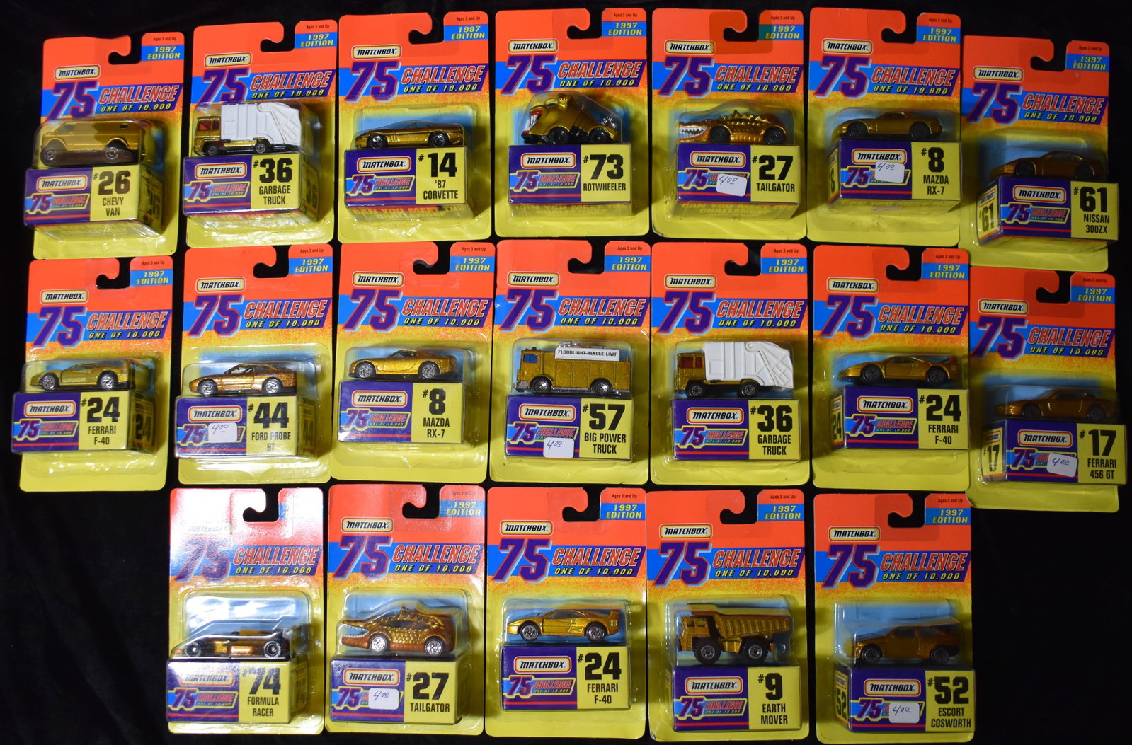 1997 Matchbox 75 Challenge GOLD - 19 1:64 Scale Diecast Cars. One of 10,000: 1997 Matchbox 75 Challenge GOLD - 19 1:64 Scale Diecast Cars. One of 10,000. Made in 1996 and in stores in 1997. New in their original packages.