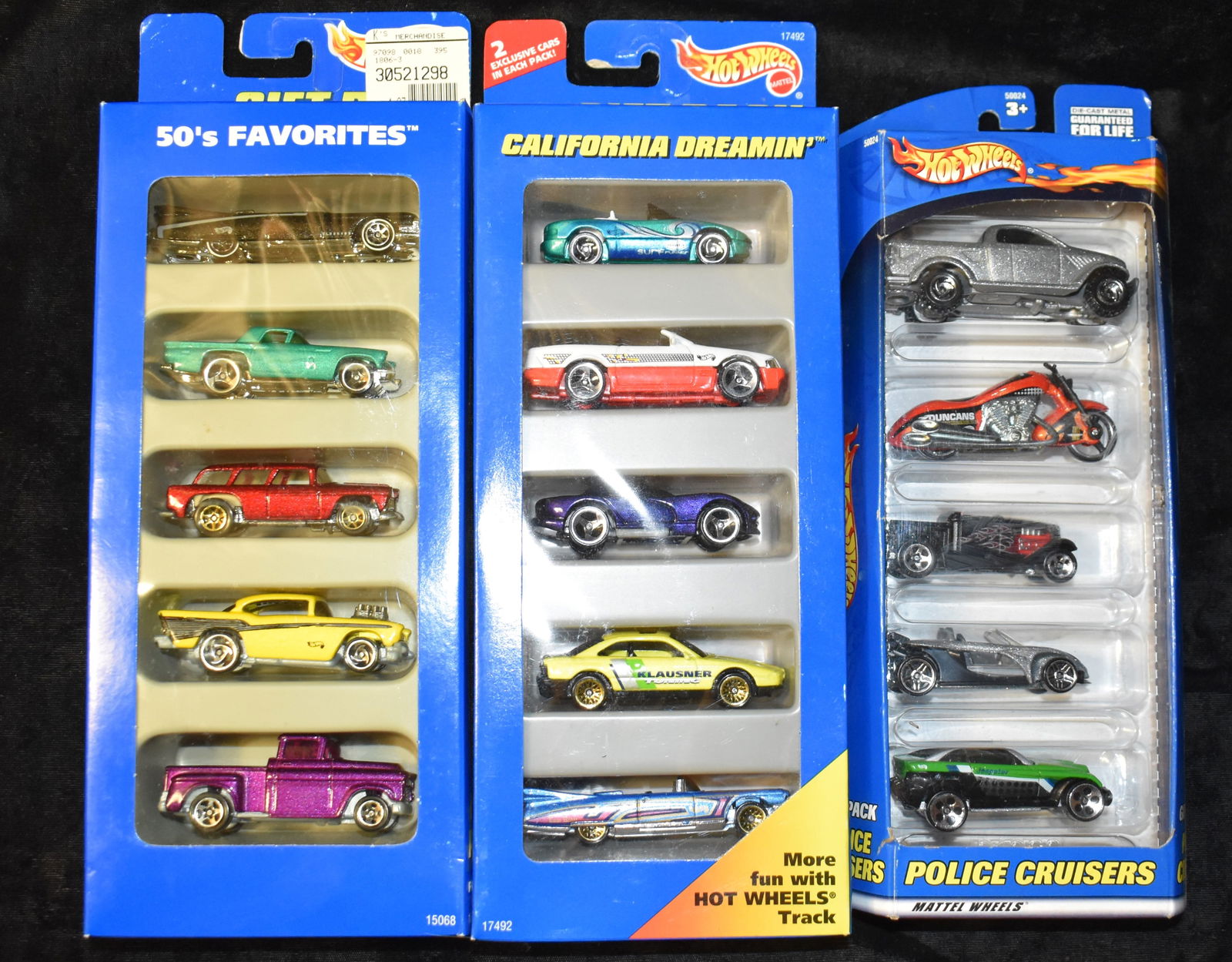3 Hot Wheels 5 Car Gift Packs - Police Cruisers 2000, California Dreamin 1996 & 50's Favorites 1995 (1 of 3)