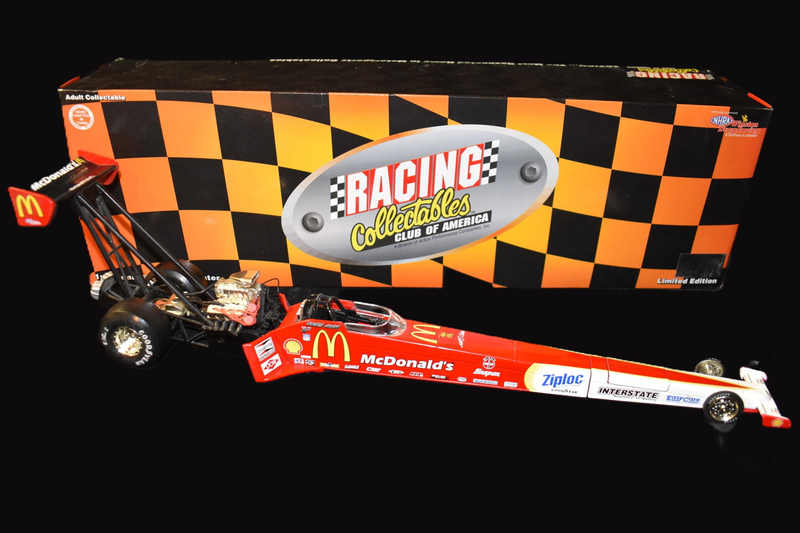 1997 Cory McClentathon McDonald's NHRA Top Fuel Dragster 1:24 Scale: 1997 Cory McClentathon McDonald's NHRA Top Fuel Dragster 1:24 Scale. Like new condition from the late Tim Harshman collection.