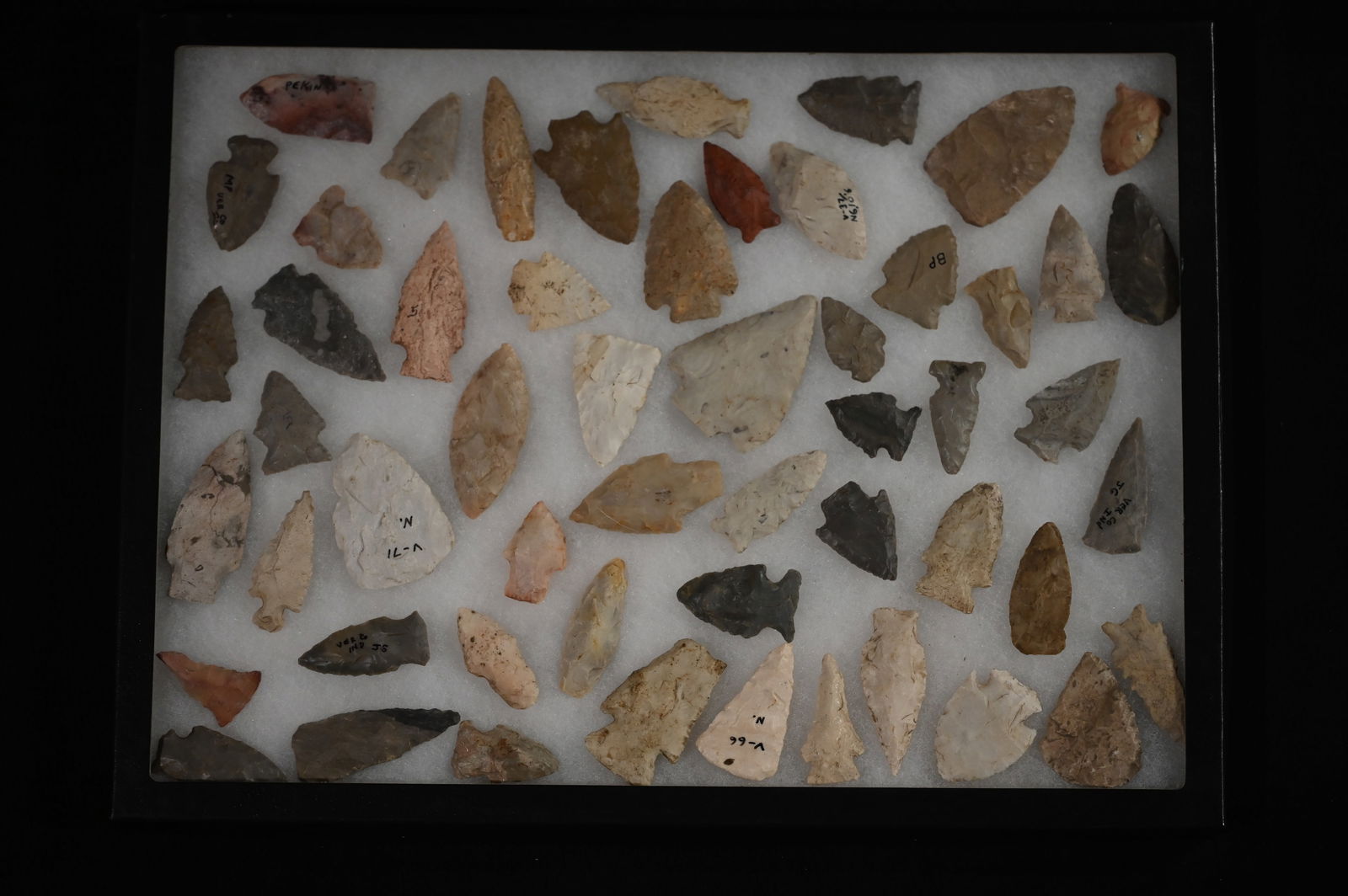 Frame of 54 Arrowheads Found in Illinois & Indiana Longest 2 3/4".  12" x 16" Frame included. (1 of 6)