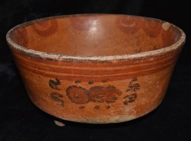 Pre-Columbian Mayan Polychrome Hand Painted Tripod Pottery Bowl - 600-900 CE