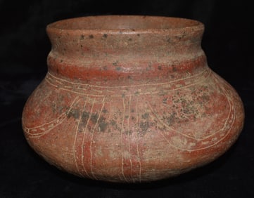 Highly Developed Incised Pre-Columbian Mayan Pottery Vessel
