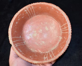 Pre-Columbian Mayan Incised Pottery Bowl 300 BC Positive Oxygen Plumbate