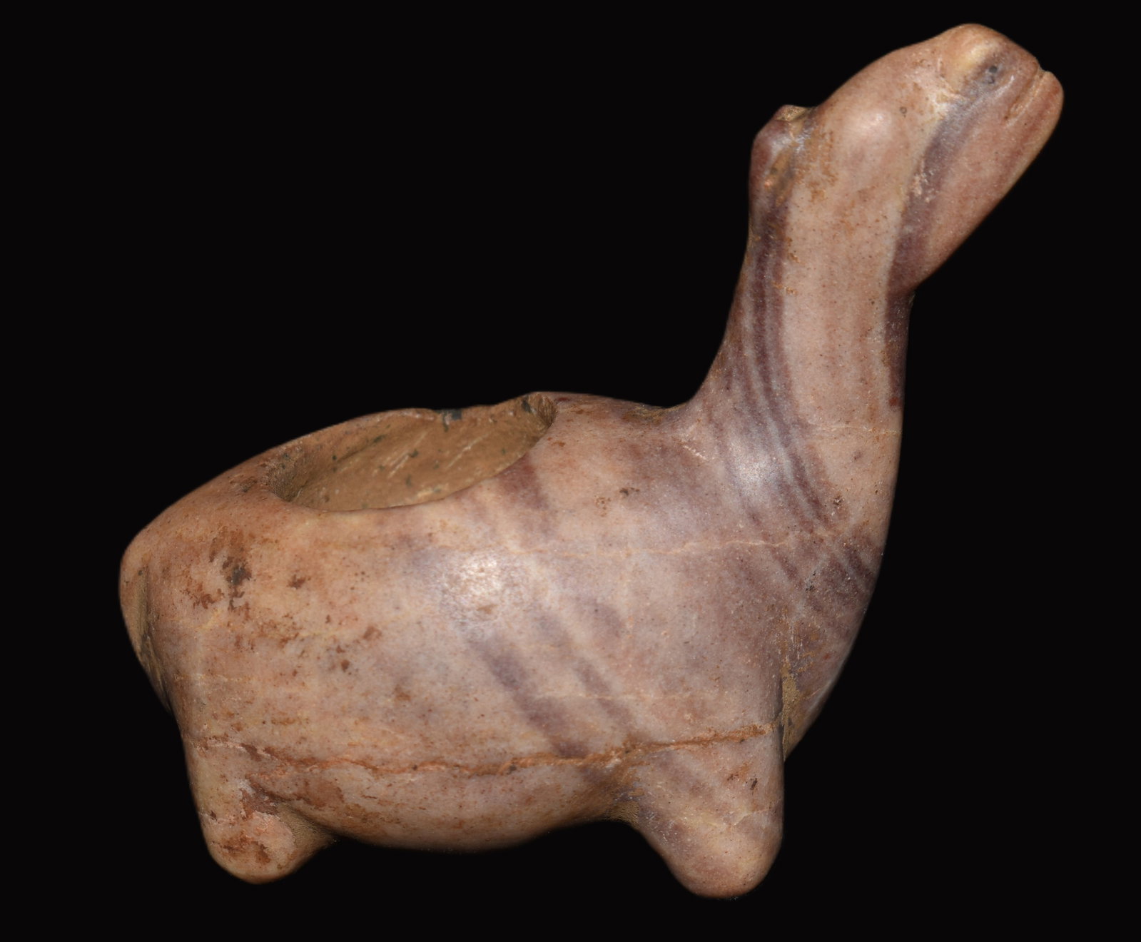 Pre-Columbian Colorful and Highly Developed Inca Canopa: Pre-Columbian Colorful and Highly Developed Canopa. Dished out on the inside of the bowl as older canopas usually are. Good detail to the head and body features with a nice polish to the body. A very 