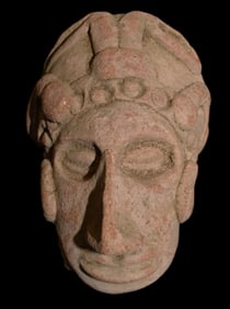 Pre-Columbian Mayan Monarch or King Pottery Head Figure circa 2000 BC