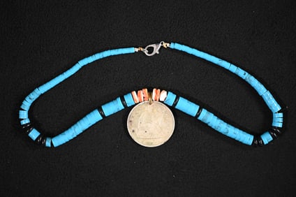 1871 Trade Dollar Beaded Necklace.
