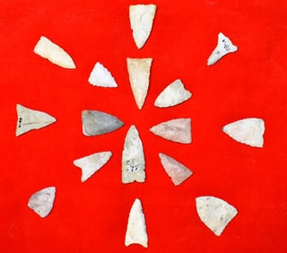 Frame of 16 Madison Arrowheads found in Fountain County, Indiana - Some Indiana Green
