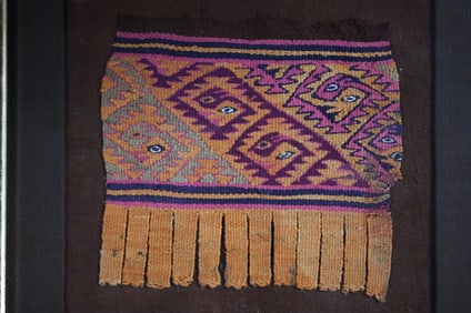 Pre-Columbian Chancay Textile 1100-1450 A.D. Museum Grade Piece in a 12" x 13" Frame.