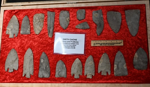 Smith Cache of 19 Artifacts Found by Sam Littrell in Washington Co. Arkansas 6" Longest in a 17" x