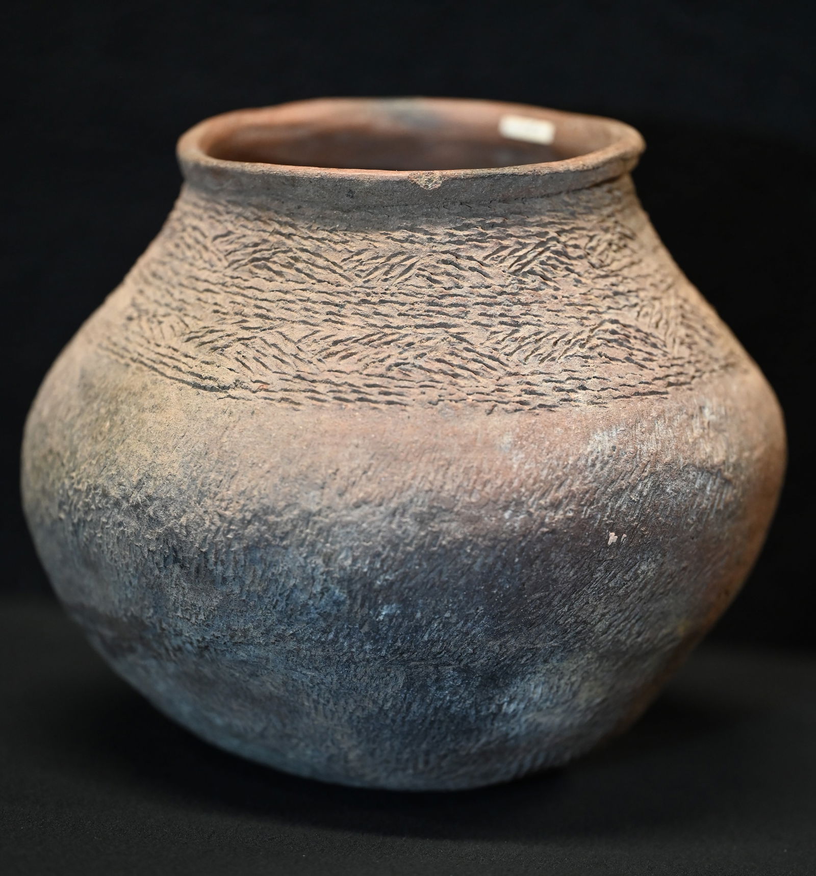 7" Pueblo Native American Solid Pottery Jar.  8" Wide Corrugated Vessel with decorative designs (1 of 9)