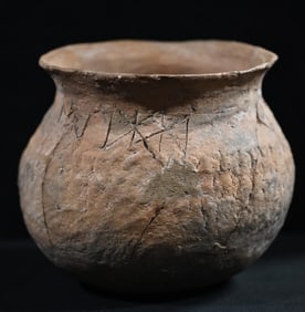 7" Pueblo Pottery Pinched Redware Black, Brown Smudged interior circa 1100 A.D. Hand Coiled Clay 8"
