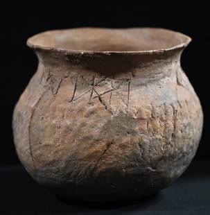 7" Pueblo Pottery Pinched Redware Black, Brown Smudged interior circa 1100 A.D. Hand Coiled Clay 8": 7" Pueblo Pottery Pinched Redware Black, Brown Smudged interior circa 1100 A.D. Hand Coiled Clay 8" wide broke and glued but still a very solid pot.