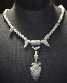 Indiana Green Arrowhead on a Fossil Bead Necklace