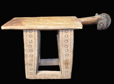 Highly Detailed with Incised Patterns Mossi Wooden Burkina Faso Chair or Stool - Mid-Century