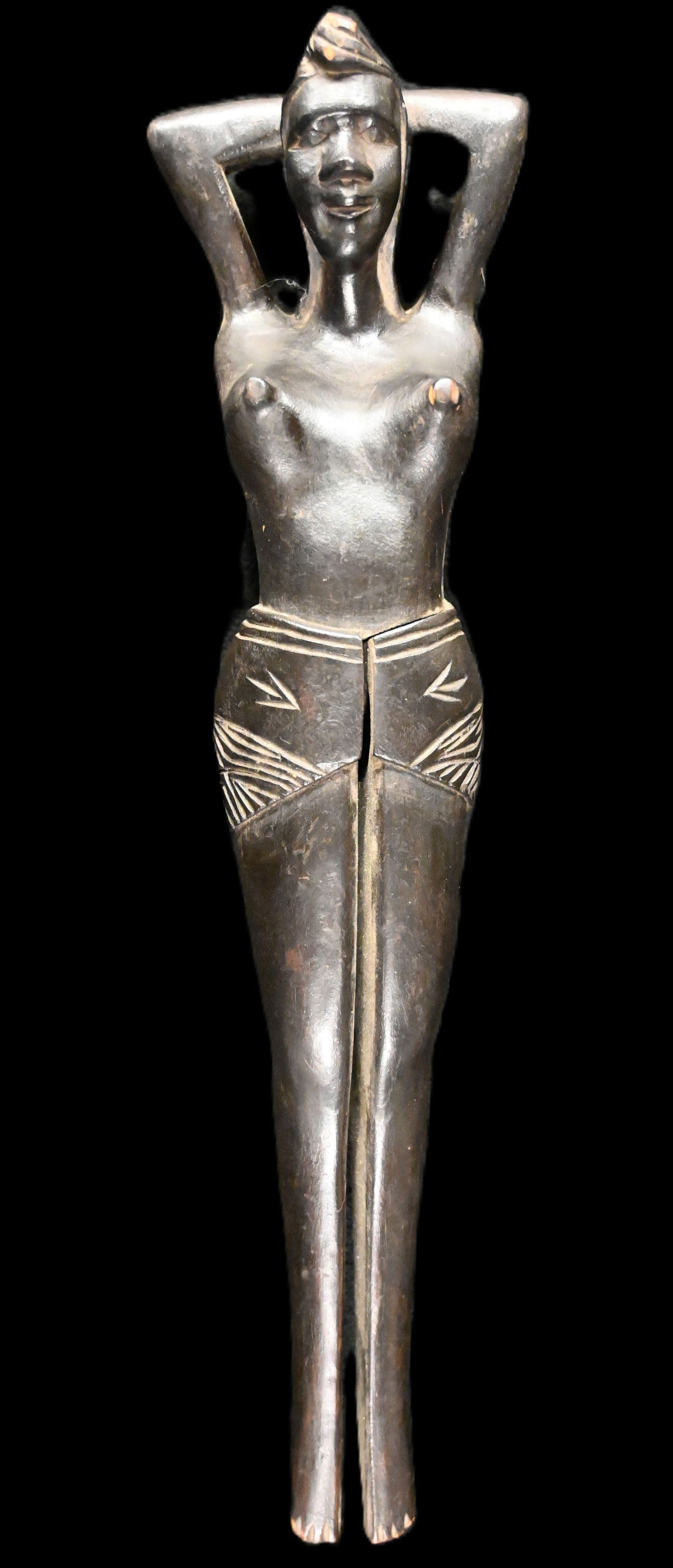 Vintage/Retro Hand Carved Wood Nutcracker in the shape of a woman mid 20th Century. (1 of 5)