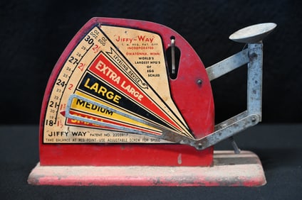 Vintage Red Jiffy-Way Egg Scale.