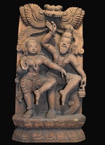Elaborate 19th to Early 20th Century Solid Wood Carving of Shiva and Parvati