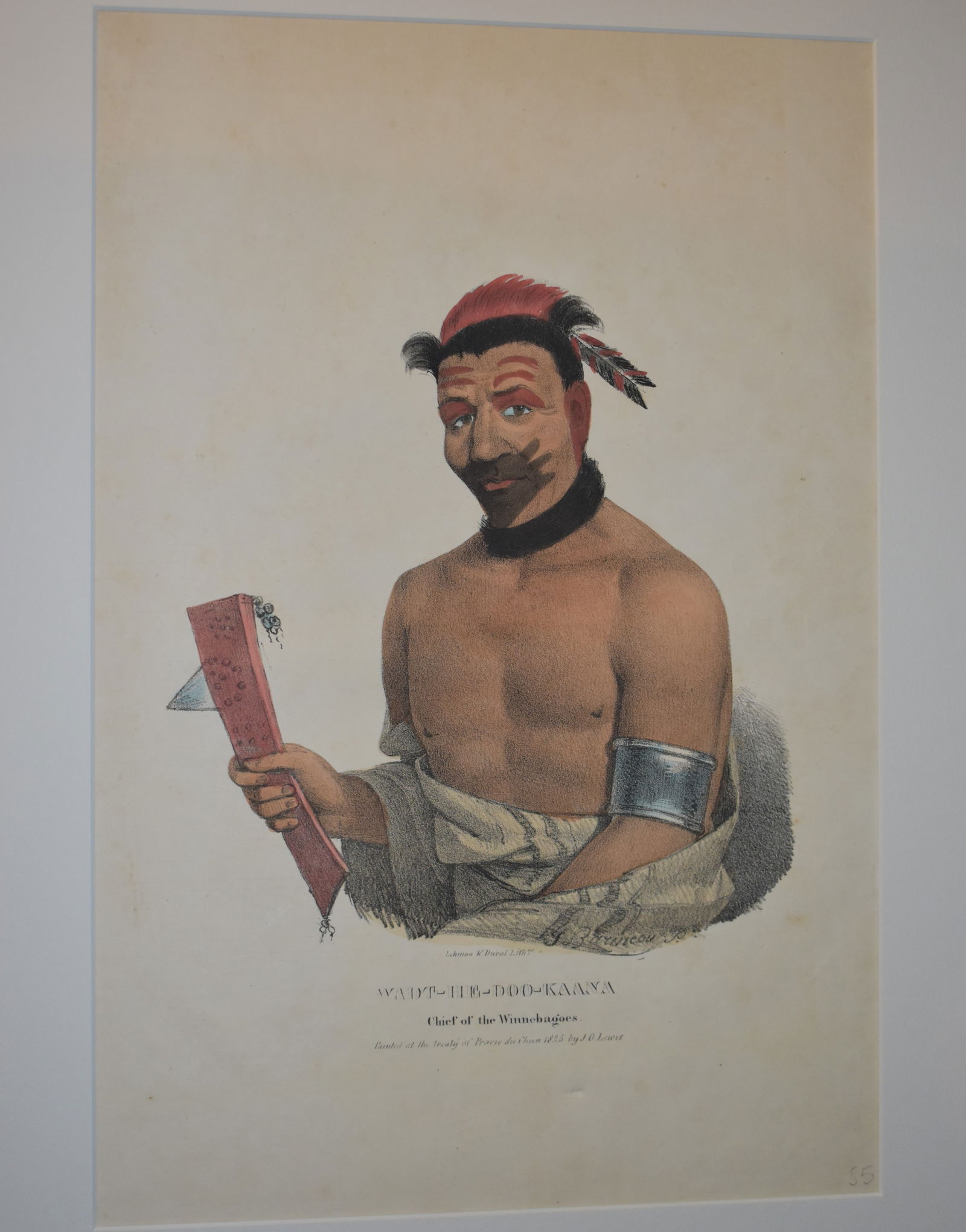 Original 1835 James Otto Lewis Color Lithograph - Wadt-He-Doo-Kaana Chief of the Winnebagoes (1 of 4)
