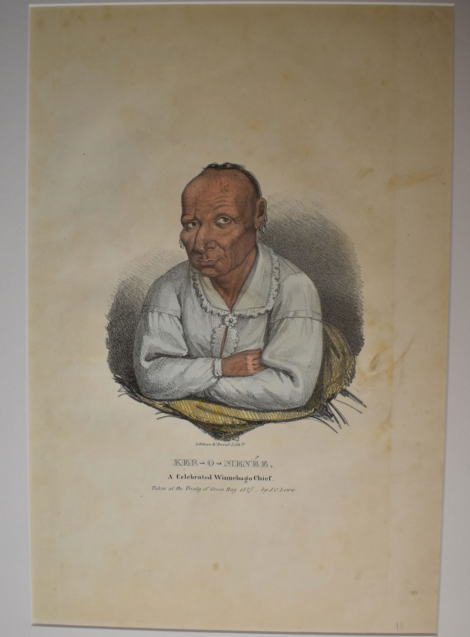 Original 1835 James Otto Lewis Color Lithograph - Ker-O-Menee Chief of the Winnabegoes (1 of 4)