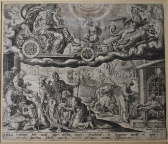 Original 1566 Steel Engraving "The Planet Mercury and His Children" by Maerten Van Heemskerck
