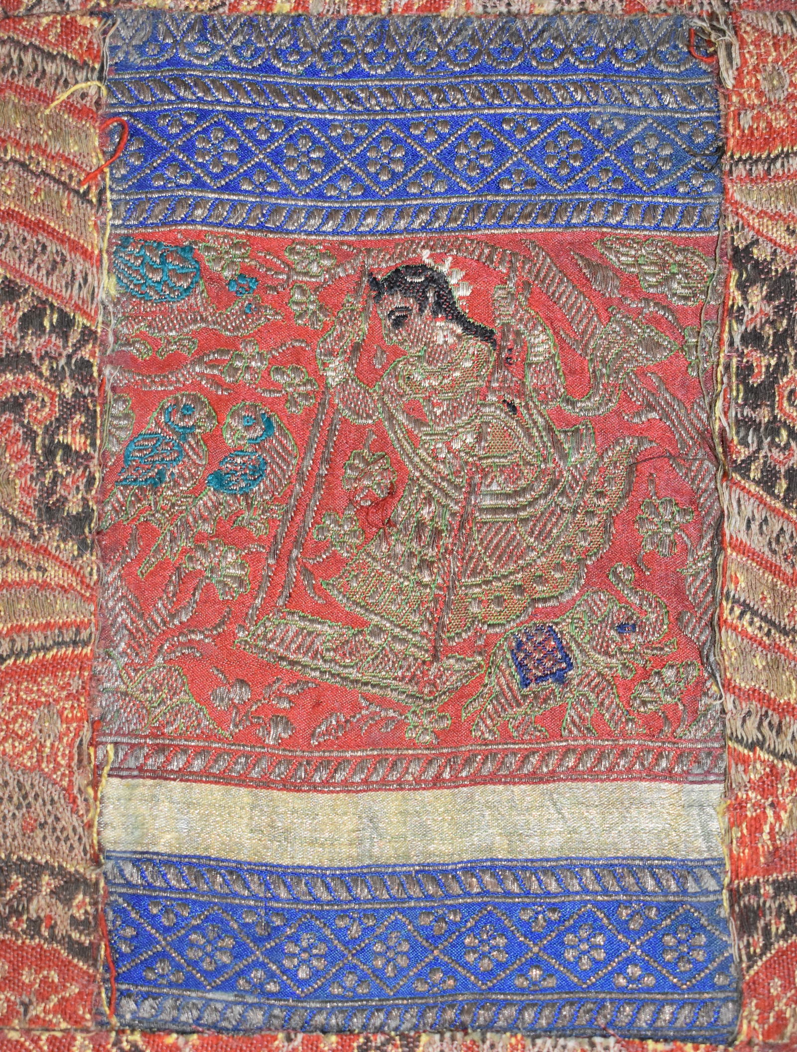 200 Year Old Pakistani (Mughal) Textile - Gold Embroidered Noble Woman or Deity (1 of 4)