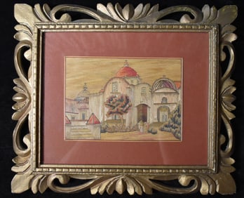 Elaborate Vintage Hand Crafted Straw Marquetry Cathedral or Church