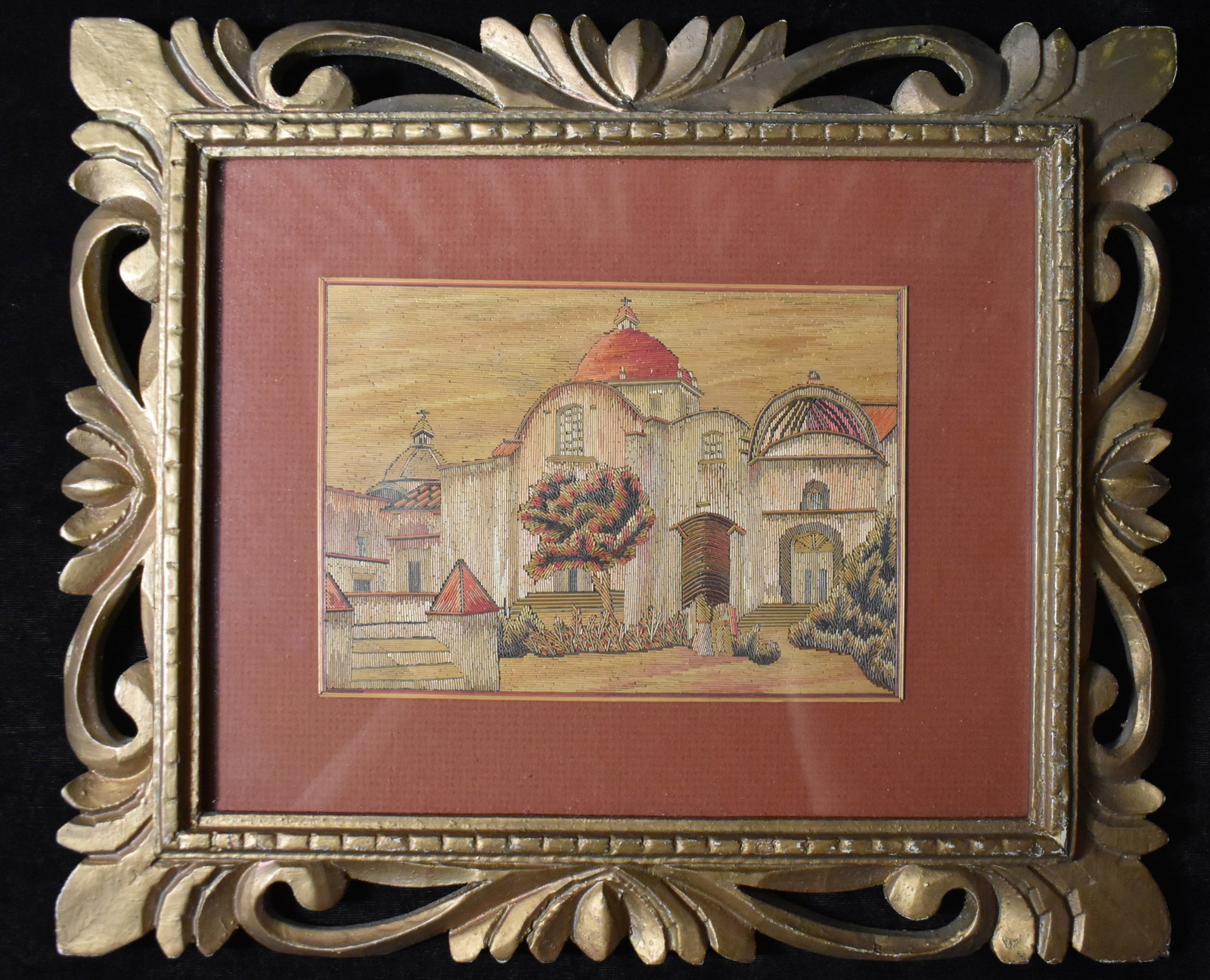 Elaborate Vintage Hand Crafted Straw Marquetry Cathedral or Church: Elaborate Vintage Hand Crafted Straw Marquetry Cathedral or Church. This is an extremely impressive piece of work. It was constructed from thousands of pieces of thin straw. The time involved with mak