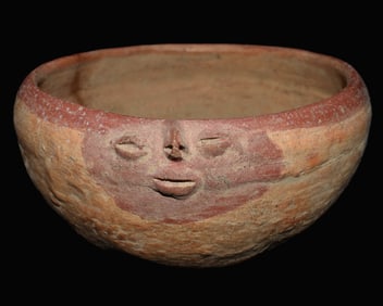 6 5/8" Pre-Columbian Mayan Face Effigial Pottery Vessel 300 BC Positive Oxygen Plumbate