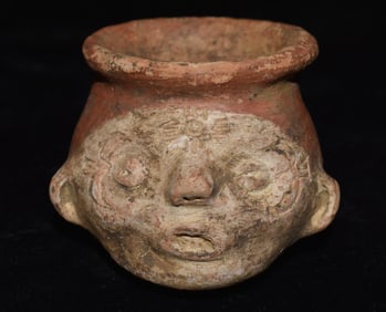 Pre-Columbian Mayan Miniature Head Pottery Vessel