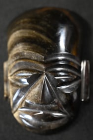 Hand Carved Black Obsidian Aztec God Figure Head.