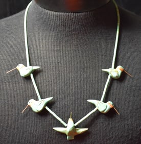 Beautiful 24" Turquoise Hummingbird Fetish Necklace with Turquoise Beads