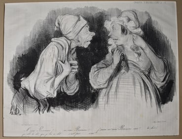 1800's Lithograph by Daumier - French Political Satire - "M'ame Bonneau!"