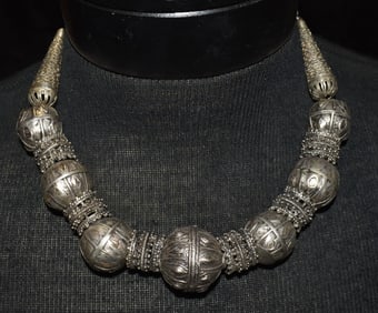 19th to Early 20th Century Intricately Hand Crafted Tribal Silver Bedouin Necklace 105 grams