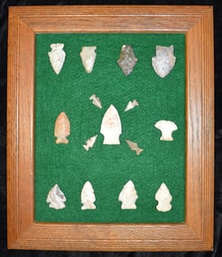 Frame of 15 Arrowheads Found by Tony Rickerson in Pulaski County, Missouri