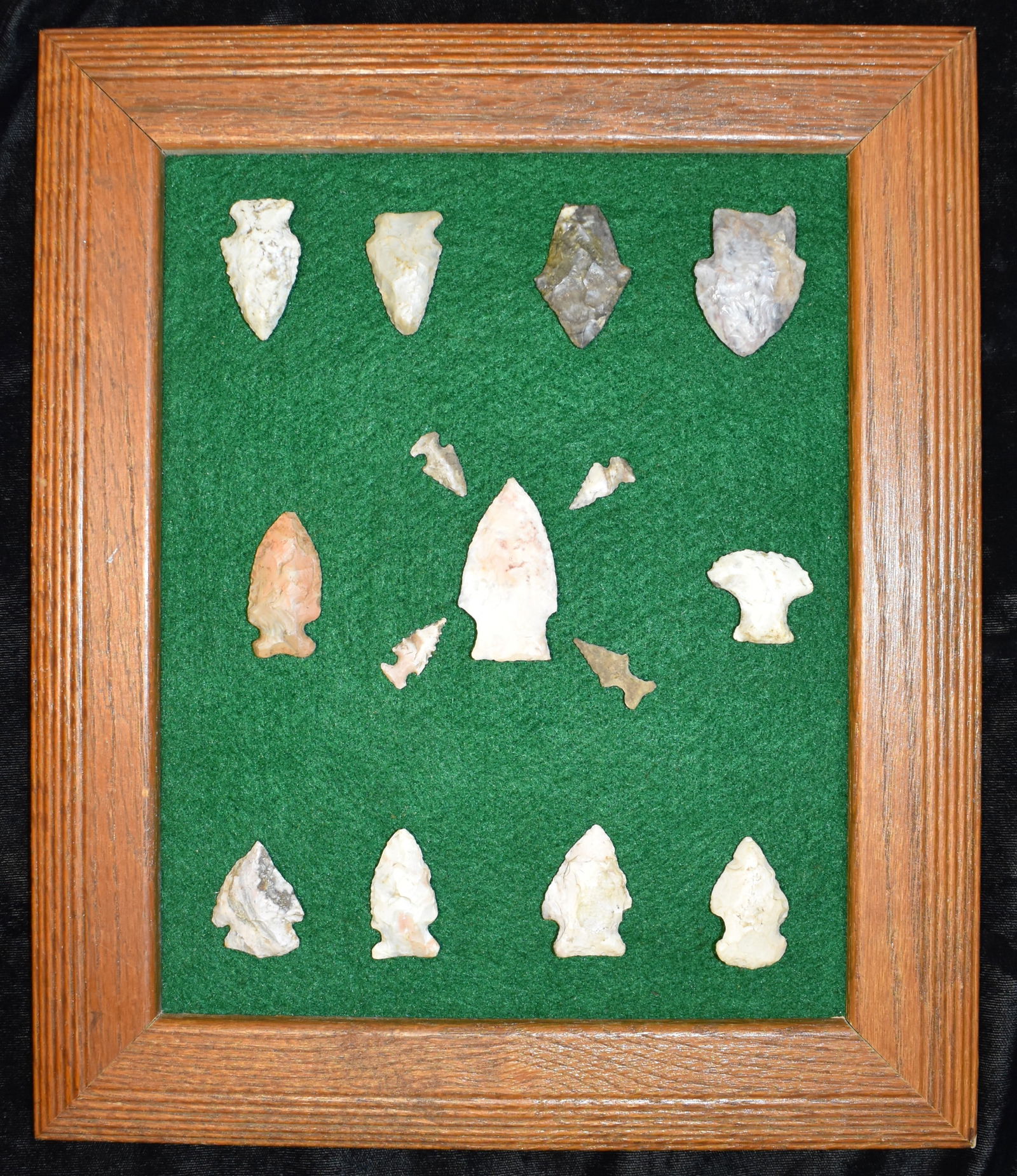 Frame of 15 Arrowheads Found by Tony Rickerson in Pulaski County, Missouri (1 of 6)