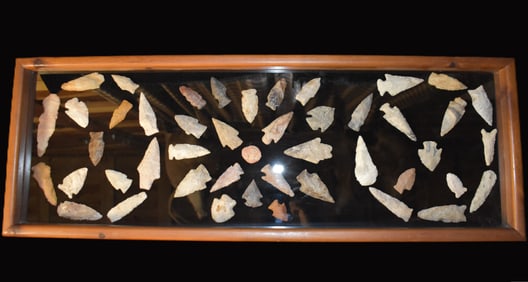 Frame of 45+ Arrowheads Found by Tony Rickerson in Pulaski County, Missouri
