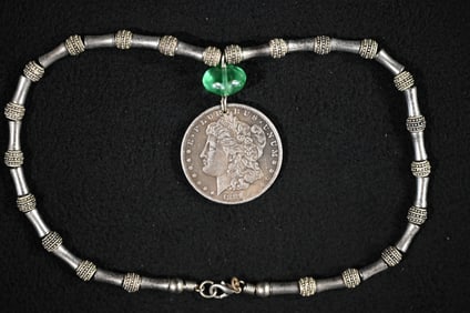 1881 Silver Coin Pendant Necklace with Silver Beads.