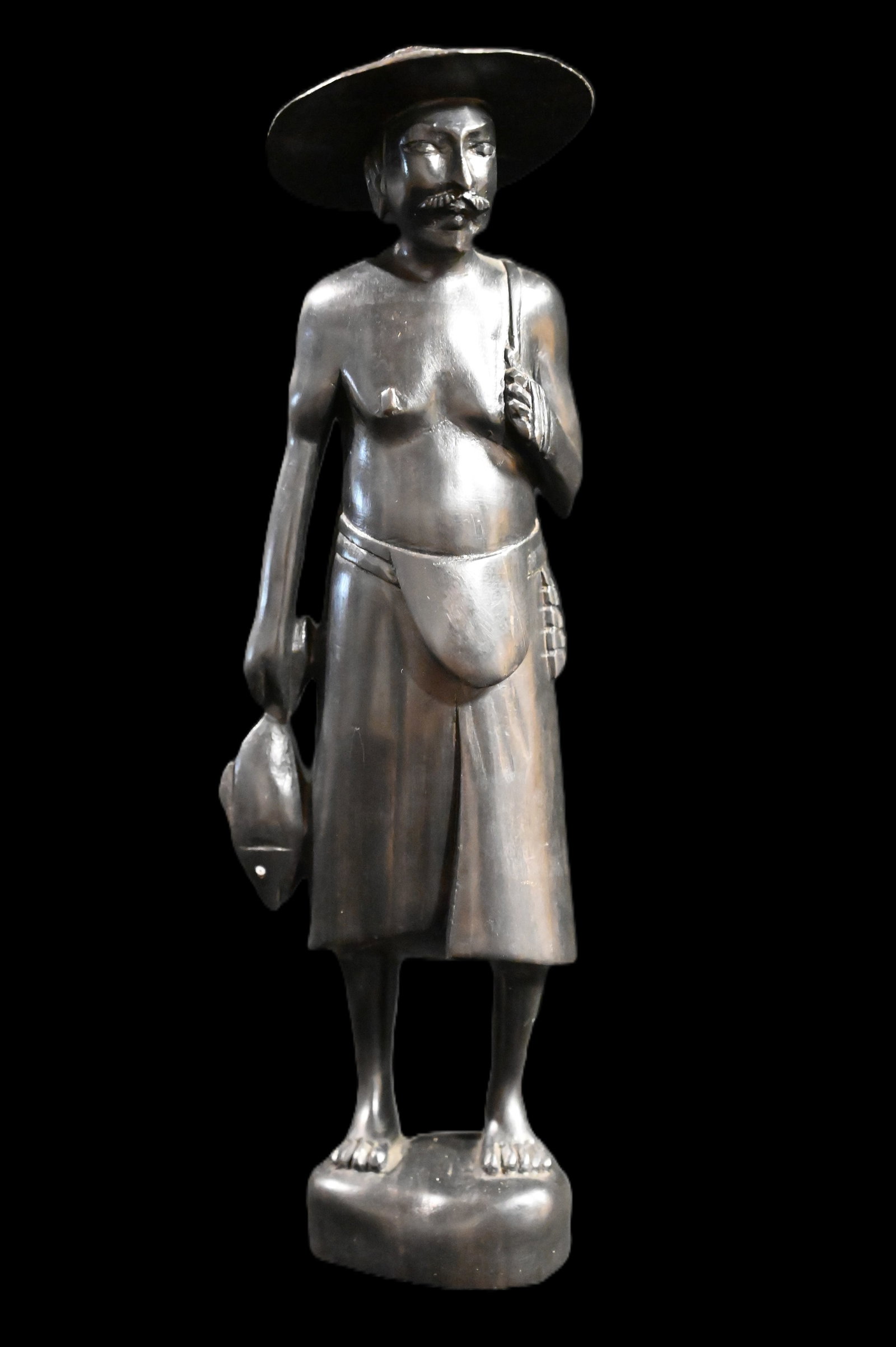 Hand Carved Iron Wood Fisherman 10 9/16" Statue.: Hand Carved Iron Wood Fisherman 10 9/16" Statue.