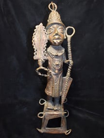 Bronze African Tribal Benin Warrior Statue - 1950's or Older