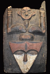 19th Century Punu Tribal Granary Guardian Window - Hand Carved from One Section of Wood