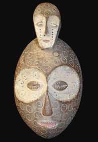Rare Hand Carved Twin Mask from the Legal Tribe in Congo, Africa - Mid Century or Older.