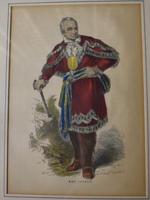 1854 Hand Painted Native American Red Jacket Indian Chief Lithograph