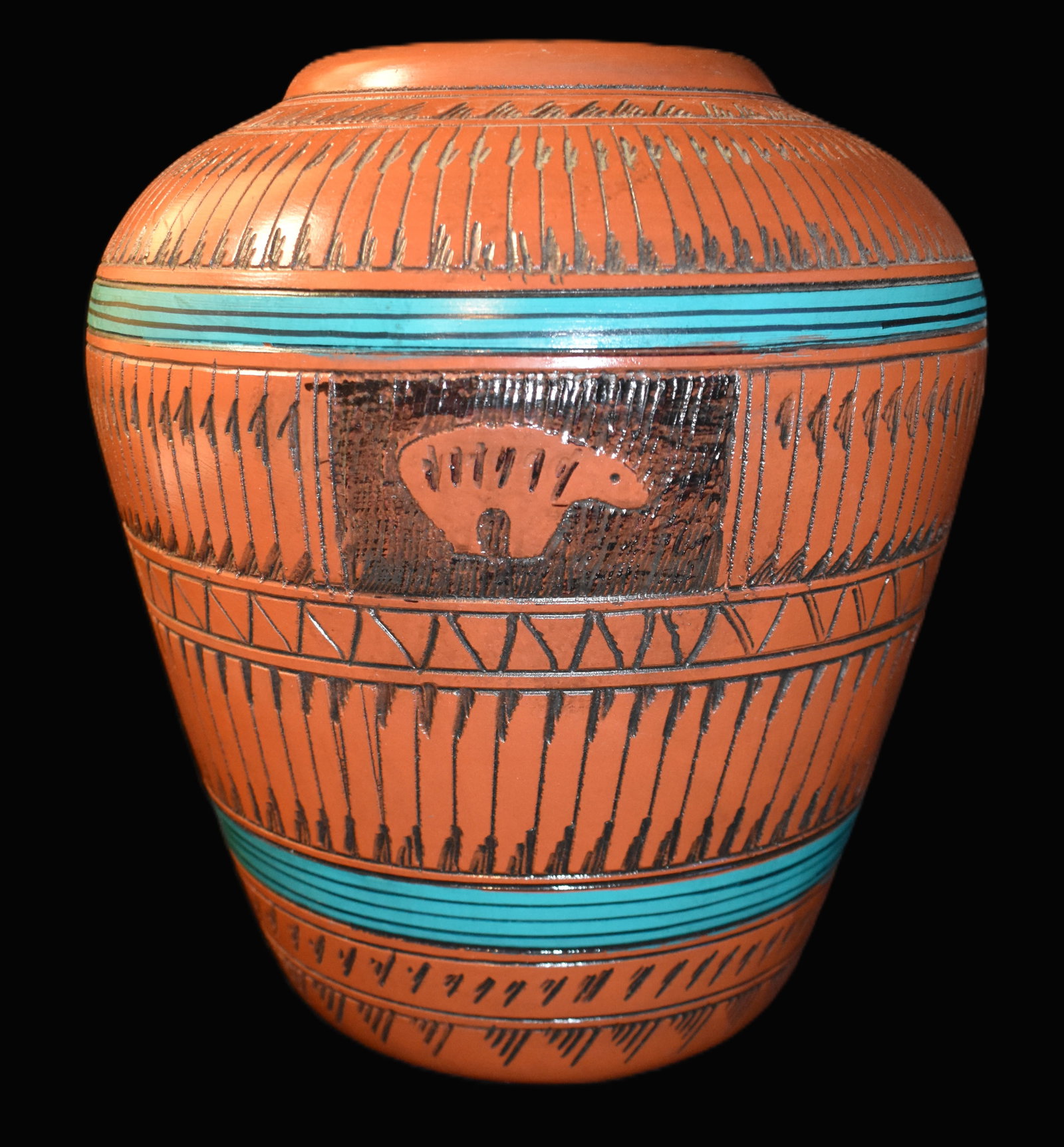 Very Large Navajo Hand Crafted Pot by Artist BWL: Very Large Navajo Hand Crafted Pot by Artist BWL. Excellent condition. Nicely hand formed and painted Navajo pot. Ex: Pride of The Nations Store. Until it closed the Store represented many of the trib