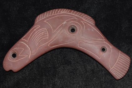 4 1/2" Catlonite Fish Effigy Gorget or Pendant - 1970's Modern Made