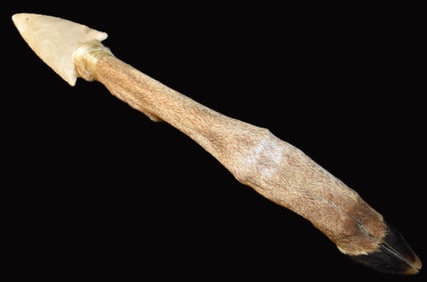 12 1/2" Vintage Deer Leg Knife - Flint Arrowhead Blade