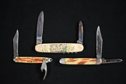 3 Vintage Pocket Knives. Rostfrei Inoxydable German Neuschwan Stein, Prov. Cut Co., Kutmaster.