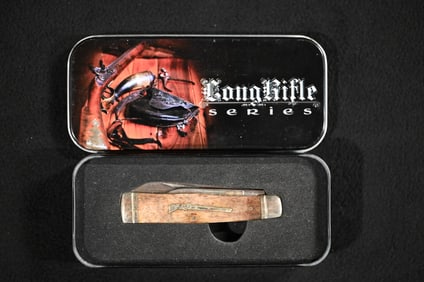 Rough Rider Long Rifle Series 2 Blade Pocket Knife in a Collectible Metal Tin.