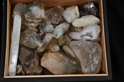 Cigar Box Full of White Quartz Crystals