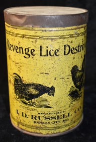 Rare Vintage 1930's Veterinary Poultry Lice Destroyer Tin by I. D. Russell Company